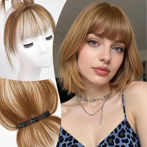 Vista 13 de EMMOR Flequillo con clip, flequillo de cabello 100% humano con 3 clips antideslizantes, extensiones de cabello superior de cobertura de 360°