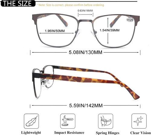 Vista 3 de Reading Glasses Women Blue Light Blocking Metal Readers Small Head/Petite Face Lightweight Cheaters 130mm Frame Width