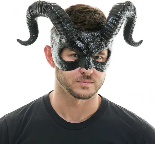 Vista 2 de Ram - Máscara de disfraz de demonio de cuernos de diablo de cabra para disfraz de Halloween