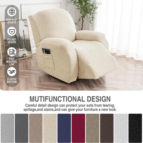 Vista 5 de Gennia Funda Impermeable para Silla Reclinable, Fundas Elásticas para Sofá Reclinable con Bolsillos, Fundas Lavables para Silla Reclinable Lazy Boy