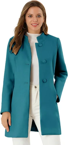 Vista 27 de Allegra K Abrigo de invierno para mujer, abrigo de cuello alto medio largo Negro