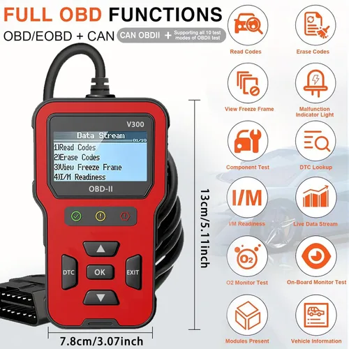 Vista 5 de OBD V300 2 escáner Check Engine Lector de código claro de datos en vivo Congelación Marco de preparación I/M Vehículo VIN Búsqueda de emisiones
