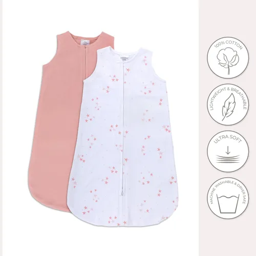Vista 4 de Ely's & Co. Juego de 2 bolsas de dormir para bebé, 100% algodón de punto entrelazado para niñas de 3 a 6 meses