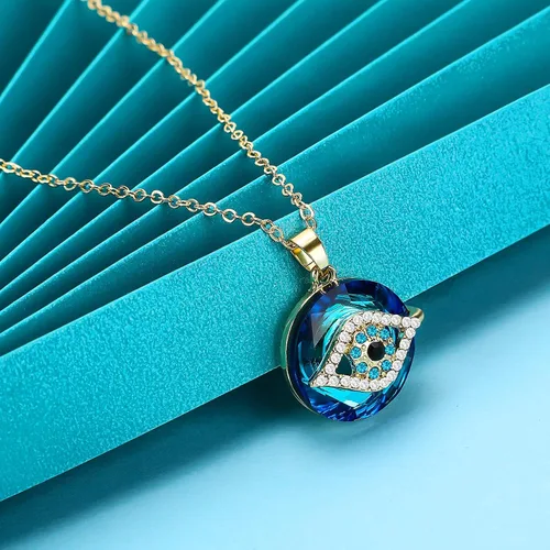 Vista 6 de Collar contra el mal de ojo, collar con dije de mal de ojo con círculo de cristal como collar de joyería de mal de ojo, collar de buena suerte, dije