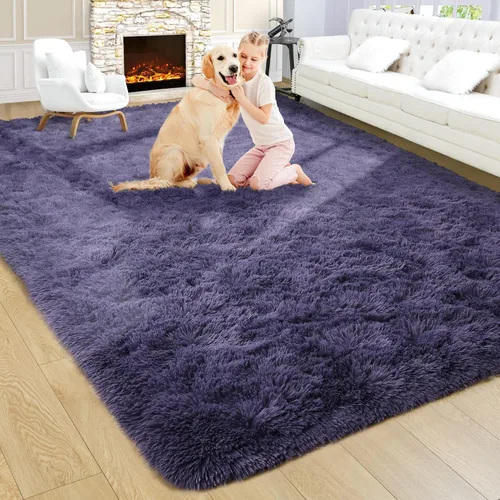 Vista 10 de Noahas Alfombras de Área Grandes y Esponjosas de 5x8 pies para Sala de Estar y Dormitorio, Alfombra Gruesa de Pelo Largo Beige y Blanca, Alfombra