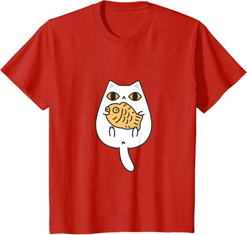 Vista 3 de Lindo gato playera Taiyaki y gato camisa Blanco