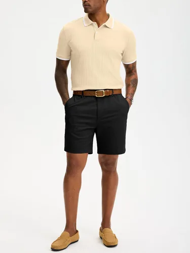 Vista 7 de Comdecevis Pantalones cortos casuales de algodón de ajuste clásico para hombre de 7 pulgadas, pantalones cortos chinos con cintura elástica