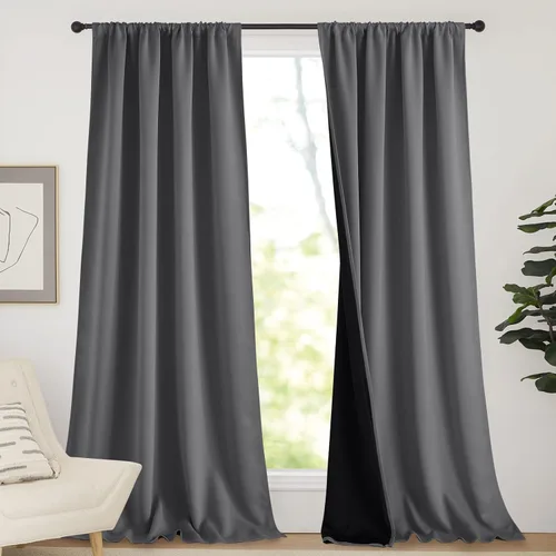 Vista 35 de NICETOWN Biscotti Beige 100% Cortinas opacas de 45" de largo para cocina, bolsillo con varilla para sótano completamente opaco, cortinas térmicas