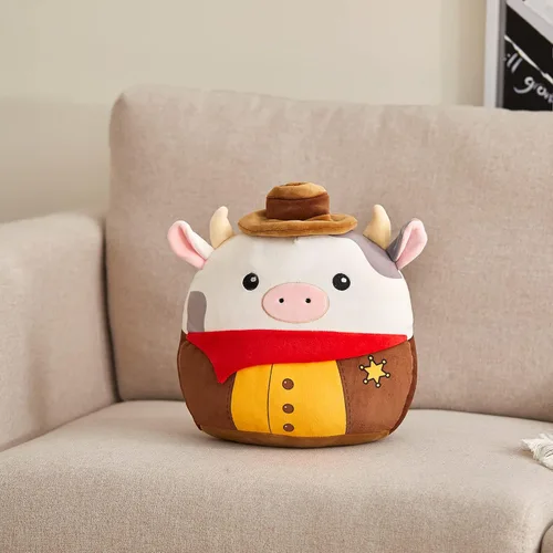 Vista 5 de Peluche de vaquero de vaca original, almohada suave para niños y niñas, 13 pulgadas