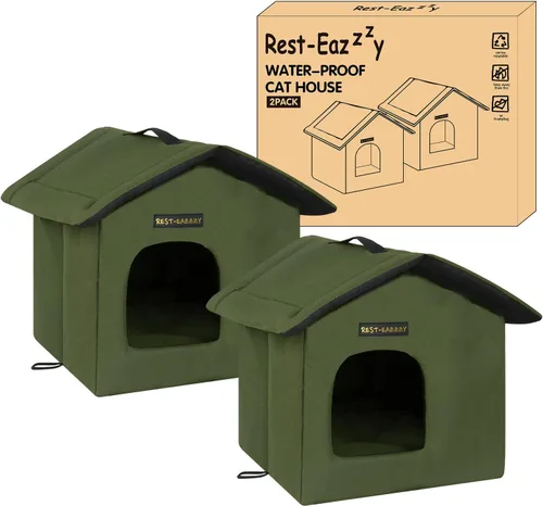 Vista 15 de Rest-Eazzzy Casa para gatos al aire libre, resistente a la intemperie y aislada, con alfombrilla y toldo, fácil de poner, refugio para gatos