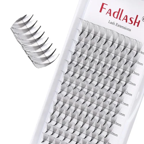 Vista 31 de FADLASH Extensiones de pestañas postizas en abanico con base puntiaguda 10D, extensiones de pestañas postizas de tallo medio, extensiones