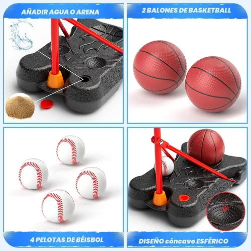 Vista 7 de HopeRock Juego de aro de baloncesto 2 en 1 y pelota en T para niños, soporte de pelota ajustable, camiseta colgante de béisbol para niños y niñas