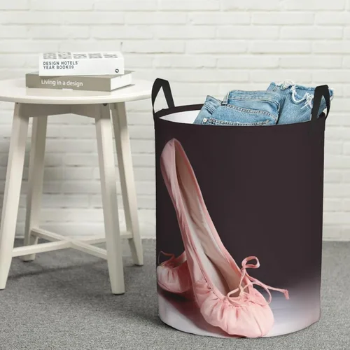 Vista 8 de Cesta circular con estampado de zapatos de ballet, impermeable, cesta organizadora de almacenamiento con asas, para ropa, juguetes, pequeña