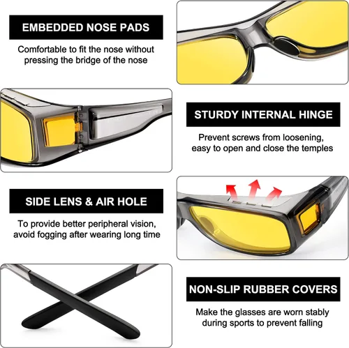Vista 4 de URUMQI Gafas de conducción de visión nocturna para hombres y mujeres, lentes polarizados antirreflejos, lentes de alta definición amarillas