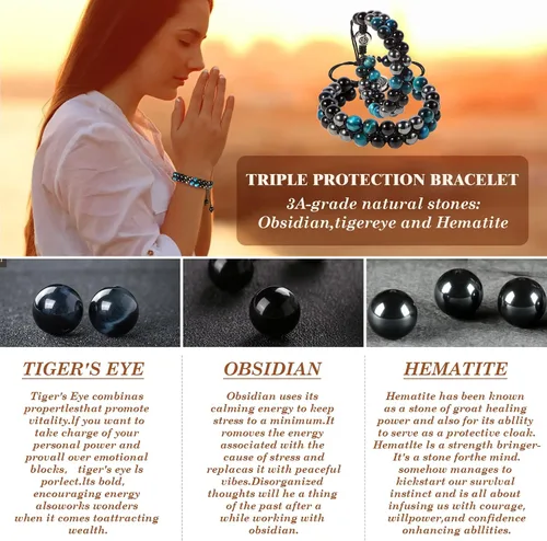 Vista 2 de Triple Protection Bracelet - for Protect & Balance - Energy Crystal Handmade Bracelets for Men Women