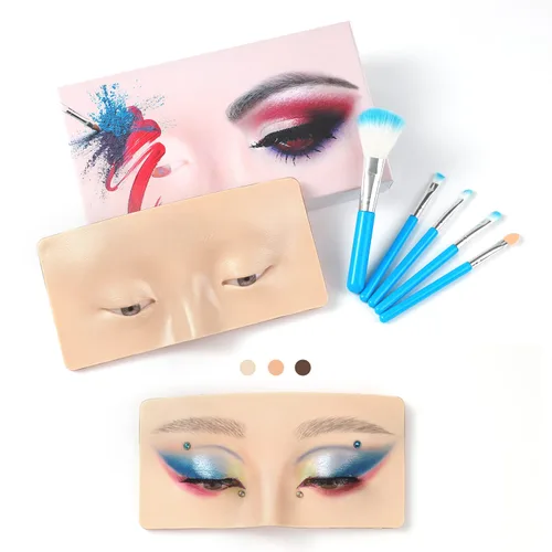 Vista 7 de Tabla facial de práctica de maquillaje, cara de maniquí de silicona reutilizable 3D con 5 brochas de maquillaje, cara de práctica de maquillaje