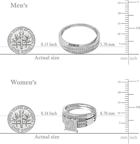 Vista 5 de Dazzlingrock Collection Anillo de trío con cabeza cuadrada de diamantes blancos redondos de 0.27 ctw en plata de ley 925