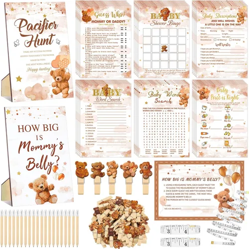 Vista 10 de Funnymoom Set de 426 piezas de juegos de baby shower de Halloween, 8 juegos, incluye bingo de baby shower, el precio correcto, adivina quién
