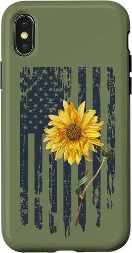 Vista 5 de iPhone 16 Yellow Sunflower Patriotic US American Flag Women Sage Green Case