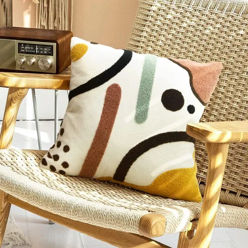 Vista 18 de Merrycolor Fundas de almohada abstractas de estilo bohemio coloridas con líneas de cara de mujer, lindas fundas de almohada estéticas de mediados