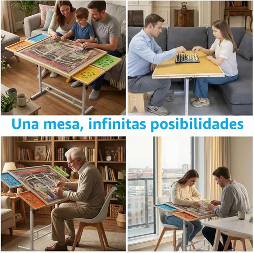 Vista 8 de Fanwer Mesa de rompecabezas de 1500 piezas con patas, ajuste de ángulo y altura con 4 cajones y cubierta de madera, tablero de rompecabezas