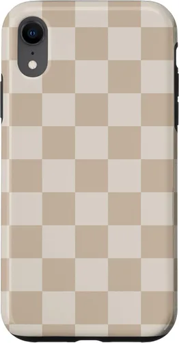 Vista 25 de iPhone 16 Vanilla Blanco café crema a cuadros ajedrez patrón clásico caso