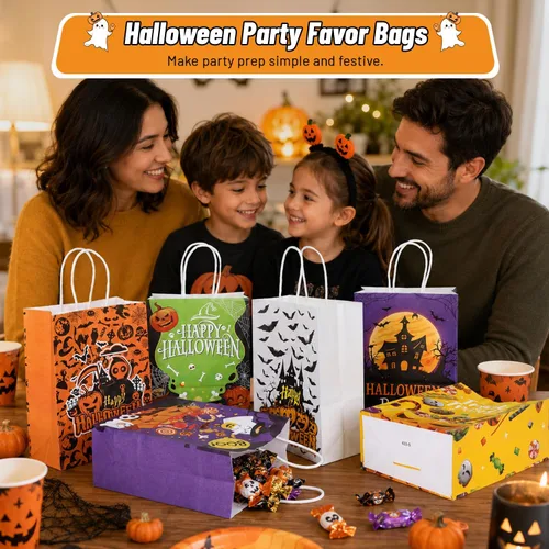 Vista 4 de Shintop 16 bolsas de regalo de Halloween con asas, bolsas de regalo