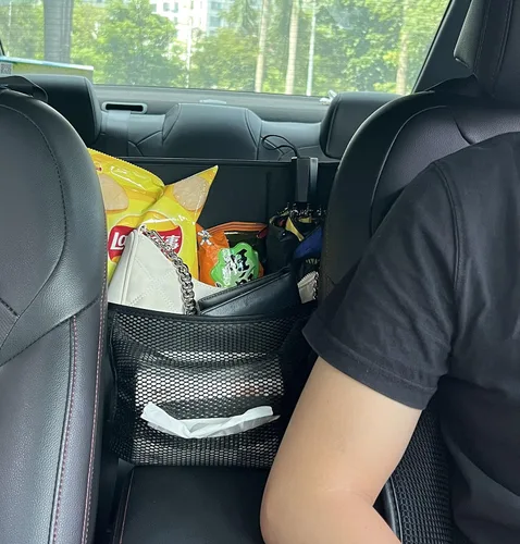 Vista 4 de JEYODA Organizador de asiento de ante para automóvil, bolsa de respaldo de asiento de alta capacidad, almacenamiento central para camionetas, SUV