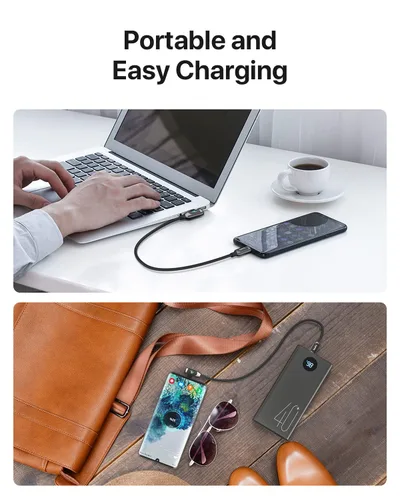 Vista 2 de SOOPII 100W Cable USB C a USB C de Ángulo Recto, Cable de Aleación de Zinc de 1 Pie de Tipo-C Trenzado de Nylon con Pantalla LED para iPad