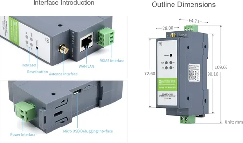 Vista 9 de Waveshare RS485 a WiFi/Ethernet Serial Server, Modbus MQTT Gateway, Montaje en carril, Tamaño compacto, Puerta de enlace industrial, Placa base