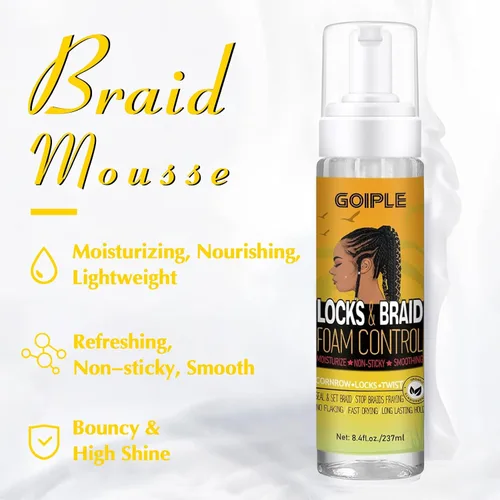 Vista 5 de Goiple Braid Mousse, Twist, Locs - Agarre extra, alto brillo, hidrata, control de encrespamiento, ligero, fácil de aplicar, 8.4 onzas líquidas