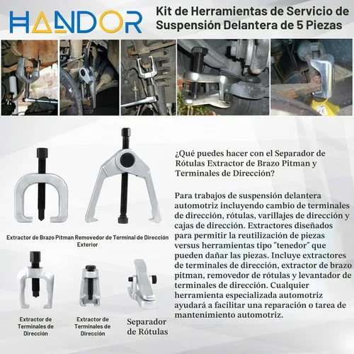 Vista 2 de Handor Separador de rótula, herramientas mecánicas 5 en 1, extractor de brazo Pitman, juego de herramientas de extracción de extremo de barra