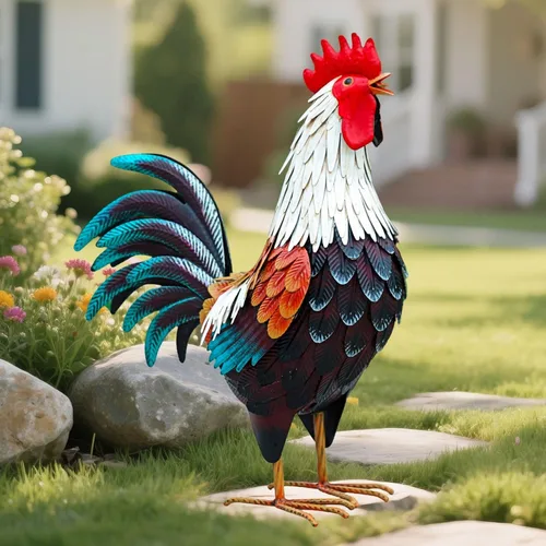 Vista 8 de chisheen Decoración de gallo de metal, decoraciones de pollo para patio, estatuas de jardín al aire libre, escultura de pollo de metal
