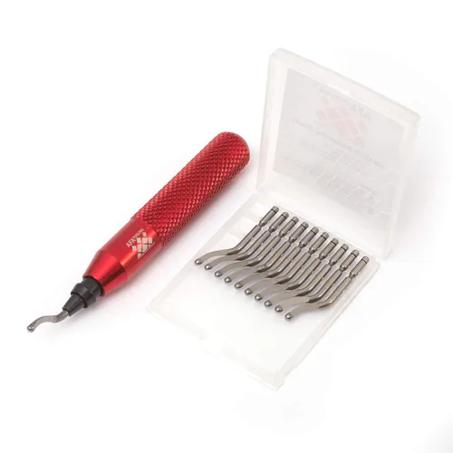 Vista 23 de AFA Tooling - Herramienta de desbarbado con 11 cuchillas HSS M2 - Mango de aluminio micropulido y anodizado con agarre moleteado de diamante - Ideal