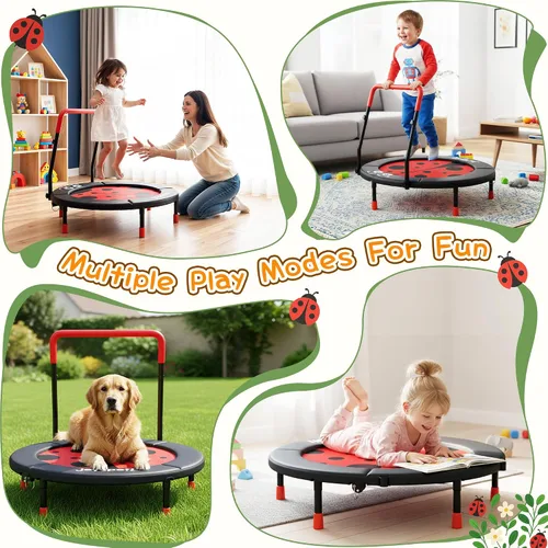 Vista 9 de Premium 3FT Foldable Toddler Trampoline for Kids Ages 3-6, 36 Inch ASTM Certified Mini Trampoline with Adjustable Handle, 100 lbs Capacity, Quiet
