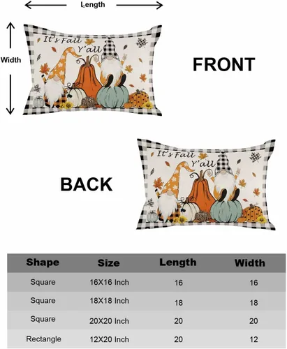Vista 6 de Juego de 2 fundas de almohada de otoño de 20 x 12 pulgadas, diseño de gnomo de calabaza, fundas de cojín decorativas, fundas de almohada lumbares a