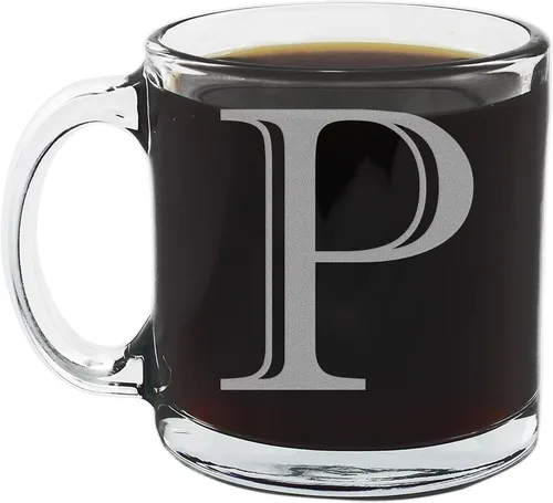 Vista 14 de Spotted Dog Company Taza de café de vidrio transparente con monograma grabado de 12 onzas (letra A), regalos de café personalizados de la A a la Z