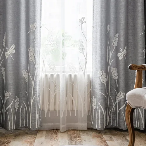 Vista 27 de Melodieux Cortinas texturizadas de lino con bordado de trigo para sala de estar, dormitorio, cortinas de ventana con patrón floral de granja