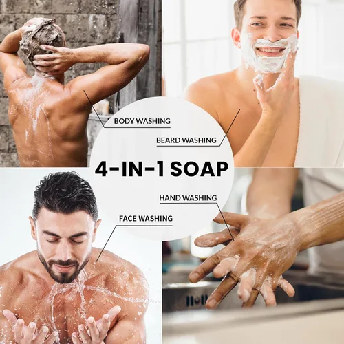 Vista 4 de Rinse & Robust Jabón de Barra para Hombres, Barra Limpiadora Hidratante y Exfoliante, Jabón de Regalo para Hombres 4 en 1 Lavado de Cara, Cuerpo