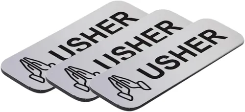 Vista 8 de Usher - Placa de identificación de 1 x 3, color negro, manos orantes (paquete de 3)