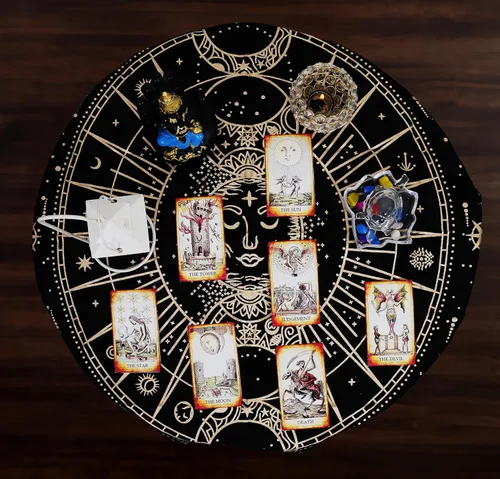 Vista 3 de Indian Consigners Paño de Altar de Fases Lunares Tarot Celestial Cubo Cuadrado Colgante de Pared Mantel para Lugares Sagrados Decoración del Hogar