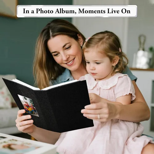 Vista 7 de Álbum de fotos pequeño 4x6, álbum de fotos con cubierta de lino deslizable, minilibro de fotos con capacidad para 100 fotos de 4x6 con 50 hojas