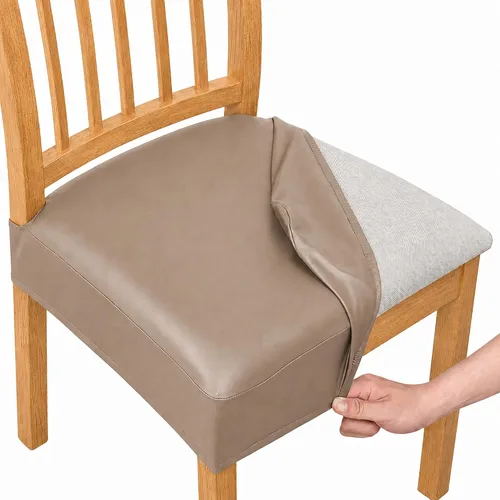 Vista 30 de NILUOH Juego de 2 fundas de asiento impermeables para sillas de comedor, de piel sintética, fundas de asiento para sillas de comedor, extraíbles