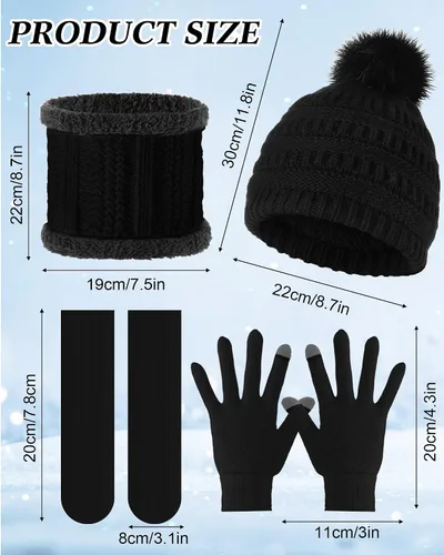 Vista 2 de Tigeen Juego de 8 guantes para pantalla táctil con forro de invierno para hombres y mujeres, guantes para pantalla táctil, bufandas