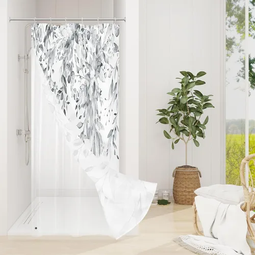 Vista 22 de Gibelle - Cortina de ducha para ducha pequeña 36 x 72, cortina de ducha estrecha con flores blancas y negras, juego de cortina de ducha de tela
