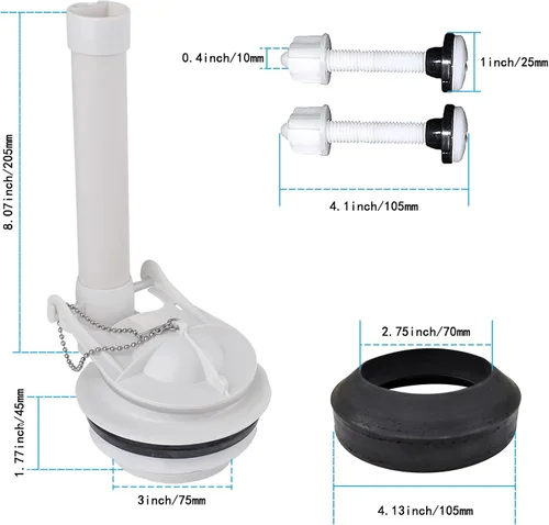 Vista 2 de Kit de reemplazo de válvula de descarga de 3 pulgadas con junta y tornillos, compatible con el inodoro de dos piezas estándar americano