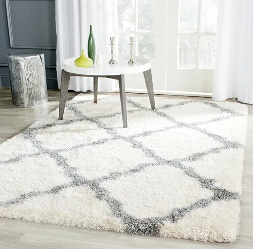 Vista 13 de SAFAVIEH Colección Montreal Shag SGM866C Trellis que no desprende pelusa para sala de estar, dormitorio, comedor y entrada, alfombra decorativa