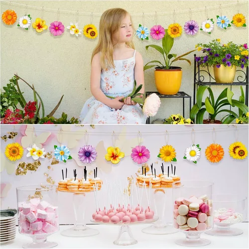 Vista 4 de 40 adornos de primavera para árbol pequeño, flores de madera, mariposa, girasol, gerbera, margarita, madera, colgante, decoración de árbol