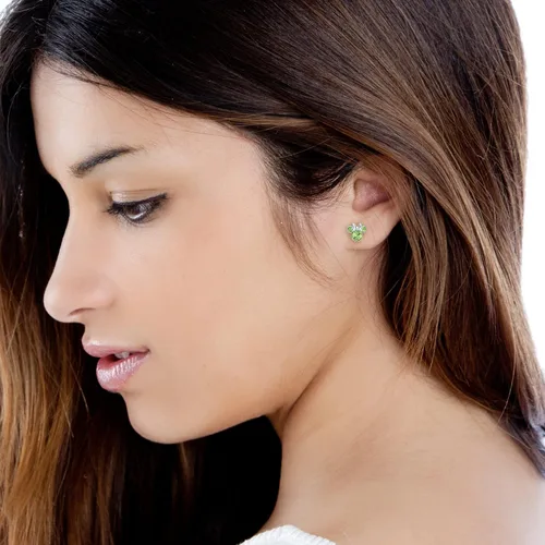 Vista 2 de Disney - Aretes tipo dormilona con diseño de Minnie Mouse para mujer, joyería de piedras natales