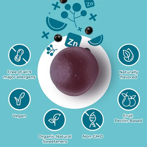 Vista 4 de Hyland's Gomitas orgánicas de saúco Plus para niños, bayas de saúco negro orgánicas con zinc y vitamina C, apoyo inmunológico para niños, 48 gomitas